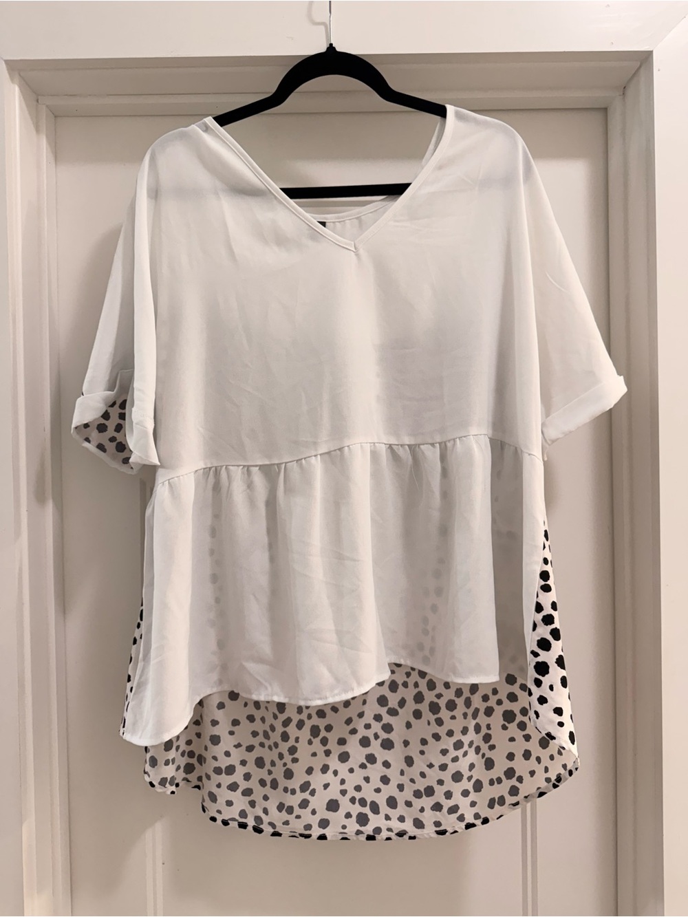 SHEIN White Layered Peplum Top with Black Spot Panel